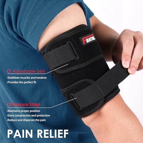 FEATOL Bicep Tendonitis Brace with 2 Gel Ice Packs, Upper Arm Brace Tricep Compression Sleeve Support Hot & Cold Therapy for Men and Women, Pain Relief for Muscle Strains,Inflammation (Black with 2 ice packs, X-Large)