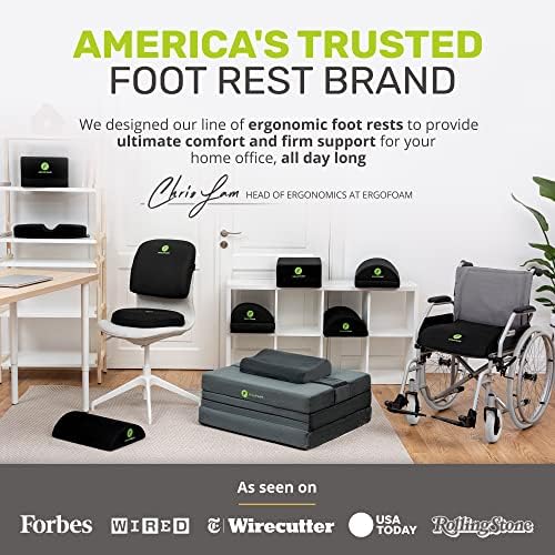 ErgoFoam Foot Rest for Under Desk at Work - Premium Under Desk Footrest - Desk Foot Rest for Lumbar, Back, Knee Pain - Ergonomic Foot Stool Under Desk (Black, Mesh)