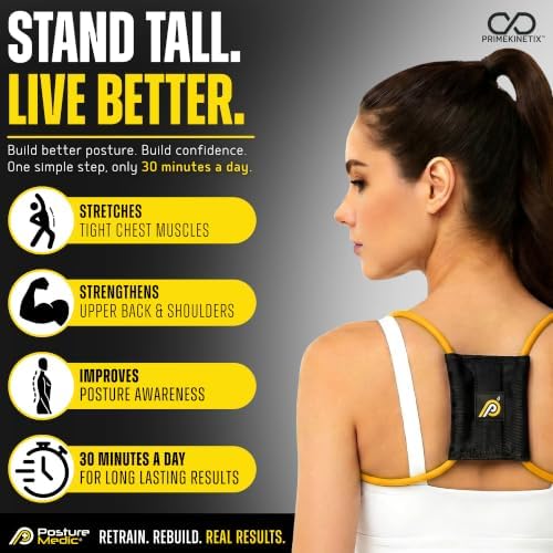 PostureMedic Original Strength Dynamic Posture Corrector for Men & Women – Active Resistance Training System for Back, Neck & Shoulder Pain Relief – Strengthen Muscles & Improve Alignment - Size L (Yellow)