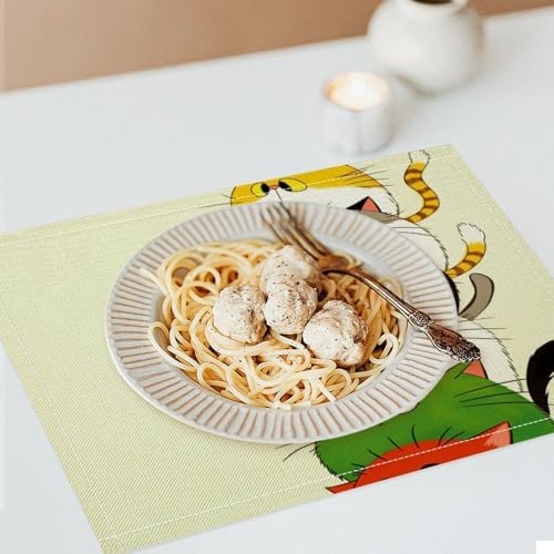Stacked Colorful Cats Linen Placemats Set of 1PCS, Heat Resistant Non-Slip Washable Table Placemats for Dining Everyday Use Hotel Banquet Home Decor