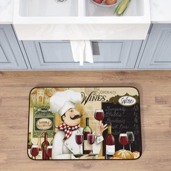 J&V TEXTILES Anti Fatigue Cushioned Comfort Mat, Ergonomically Durable, Supportive, Padded, Thick and Washable, Stain-Resistant, Kitchen, Garage, Office Standing Desk Mats (Vino Chef)*