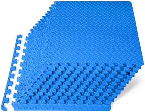 ProsourceFit Exercise Puzzle Mat ½-inch, EVA Interlocking Foam Floor Tiles for Home Gym, Workout Equipment, Kids Play Areas, Blue, 48 SQ FT - 12 Tiles