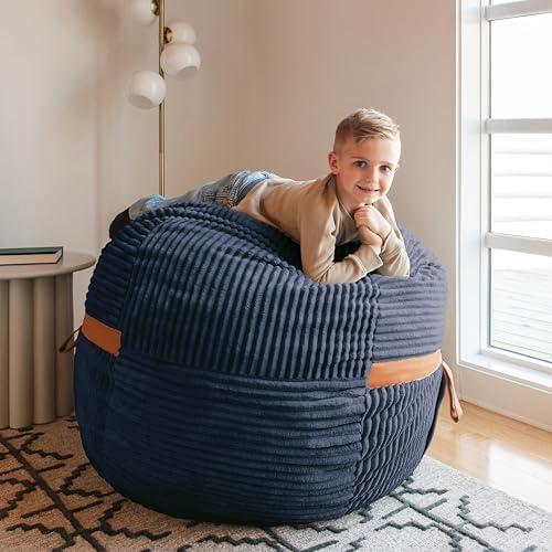 Big Joe Fuf 4Ft Foam Bean Bag Chair with Removable Cover for Kids, Teens, Midnight Blue, Corded Plush, 4 Foot Large Reading and Gaming Seat