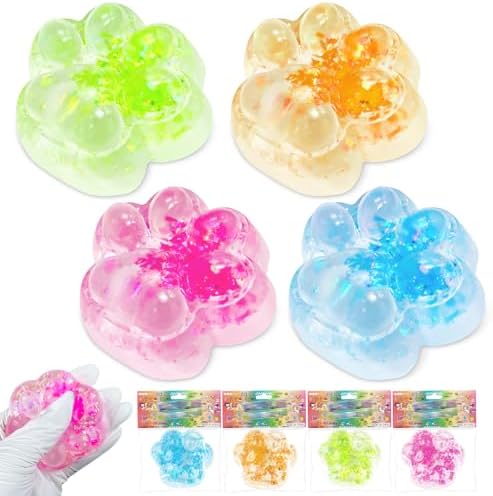4Pcs Taba Squishies Paw, Cat Paw Squishies Toy, Clear Sticky Squeeze Toys