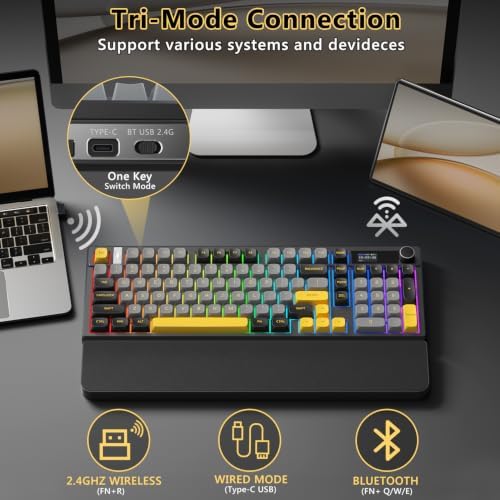 BlueFinger B98Pro Wireless Gaming Mechanical Keyboard with Wrist Rest