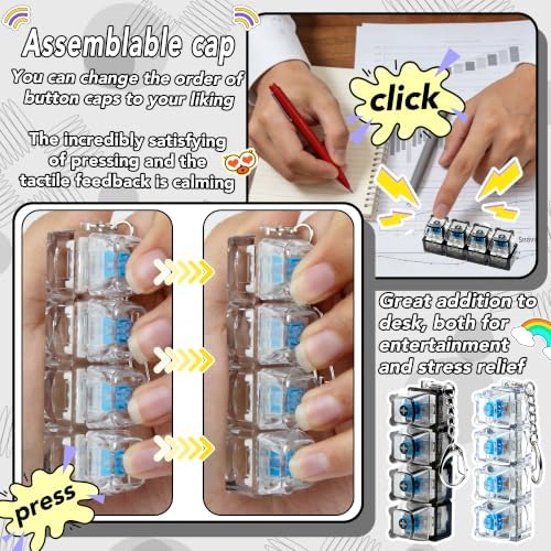 2 PCS Clear & Black Keyboard Fidget Toy, Bear Shape Keyboard Fidget Keychain 4-in-1 Keyboard Decompression Button Finger Clicker Toys, Button Stress Relief Fidget Gifts to Relief Stress (Bear)