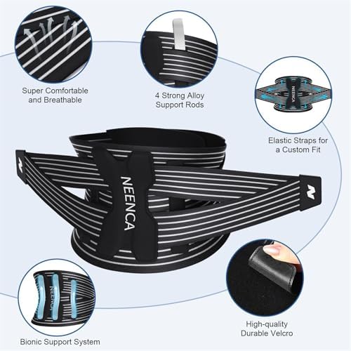 NEENCA Back Brace for Lower Back Pain Relief - Ergonomic Lumbar Support with Removable Steel Stays, Breathable Back Support Brace for Posture Correction, Sciatica, Herniated Disc, Scoliosis, Office Work, Lifting, Exercise (Black, Medium)