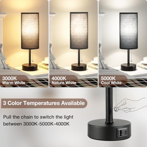 Black Bedside Lamp for Bedroom Nightstand - Small Table Lamp Set of 2