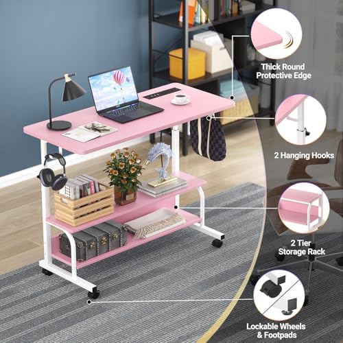 Armocity 32" Rolling Standing Desk with Charging Station for Couch Bed
