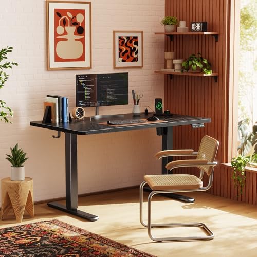 Huuger 47 X 24 Inch Electric Standing Desk with Power Outlets and USB-C Port, Height Adjustable Desk, Sit Stand Desk for Home Office, Computer & Gaming Desk, Stable Steel Frame, Carbon Black