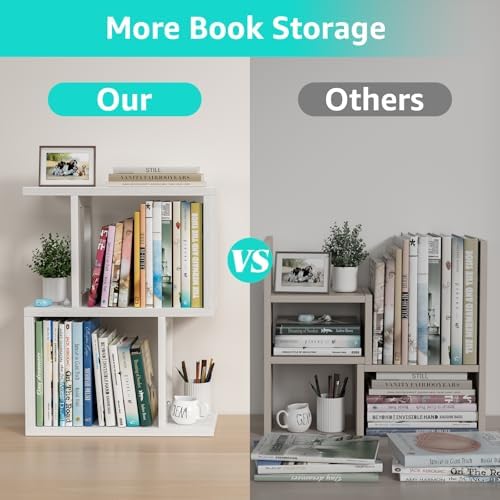 Small Desktop Bookshelf for Top of Desk Shelf - Mini White Table Bookcase 3-Tier Shelves Storage Book Organizer Hutch for Dorm Office College