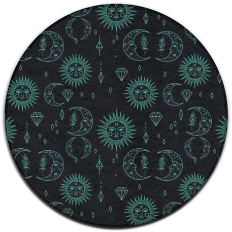 Large Machine Washable Circular Rugs, Home Decor Round Mat for Living Room Sofa Office Trippy Sun Moon Star, 24inch