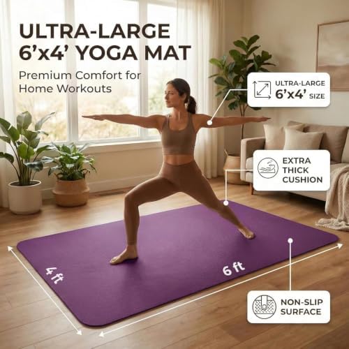 Large Yoga Mat 6'x 4'（72”x 48”）—1/4" &1/3" Extra Wide Exercise Mat 183cm x 122cm Large Exercise Mat Big Home Yoga Mat Pilates Mat,Non Slip,Thick,TPE Workout Mat,for Women & Men, Yoga, Pilates, Gym and Floor Workouts Pilates