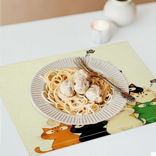 Colorful Cats Stack Linen Placemats Set of 1PCS, Heat Resistant Non-Slip Washable Table Placemats for Dining Everyday Use Hotel Banquet Home Decor