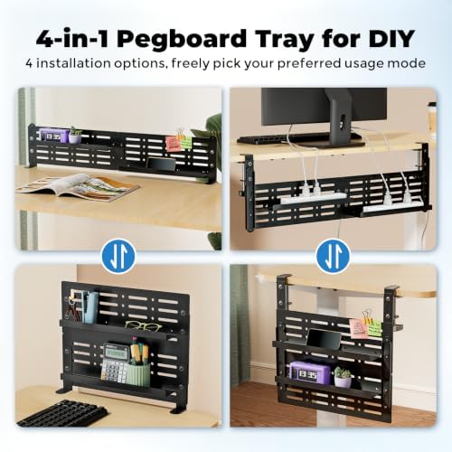 JOY worker 4-in-1 Clamp on Above/Under Desk Pegboard Cable Management Tray