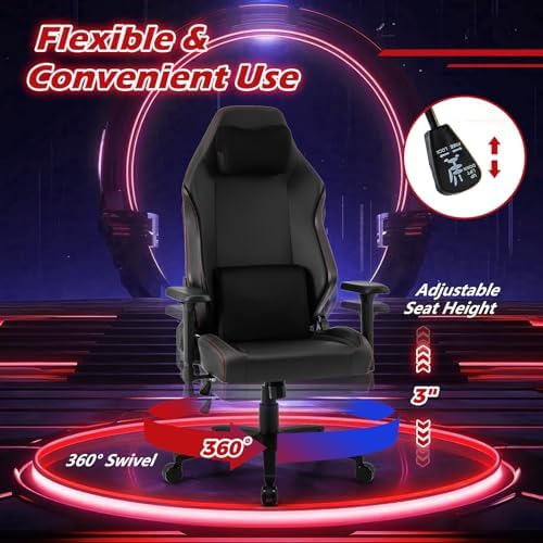 GIANTEX Gaming Chair, Video Game Chair with Magnetic Headrest & Lumbar Support, Ergonomic Computer Chair w/Rocking Function & 2D Armrests, Height Adjustable Swivel Task Chair, Black