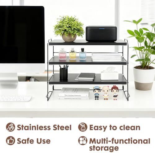 ShellKingdom Desk Shelf Organizer, 3 Tier Desktop Shelves, Adjustable Bookshelf Storage Rack and Office Cubicle Decor for Tabletop, School, Office, Dorm Organization (Black)