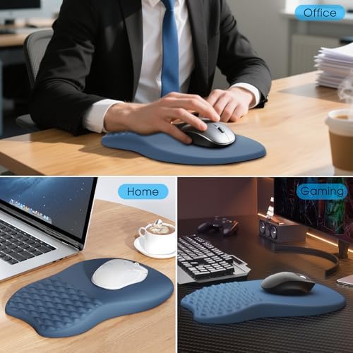 MROCO Ergonomic Mouse Pad with Wrist Support, 11.8 x 7.8 in, Navy Blue