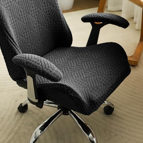 FORCHEER Black Gaming Chair Covers with Armrest Covers Stretch Jacquard Computer Game Chair Slipcover 4 Pieces Cat Scratch Proof Washable