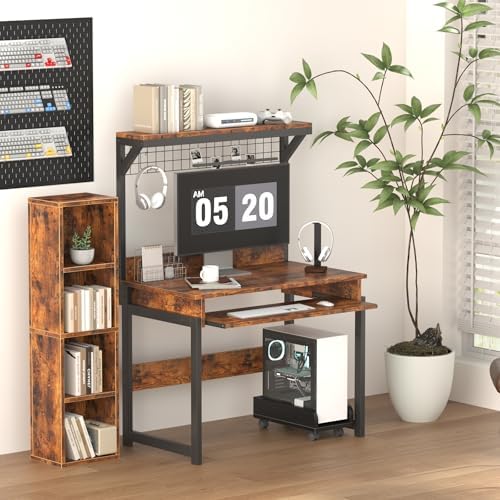 Computer Desk with Keyboard Tray and Storage Shelf, 31.5 Inch Office Desk with Computer Tower Stand, Home Office Desk for Small Space, Writing Table Workstation, Rustic Brown (Rustic Brown)