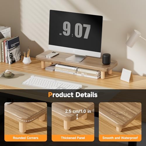 Monitor Stand Riser, 24 Inch Wood Desk Organizer with Monitor Stand & Storage Computer Monitor and Laptop Riser Multifunctional Laptop Stand Desk Organizer for Office Home Screen/Laptop/PC -Light Walnut