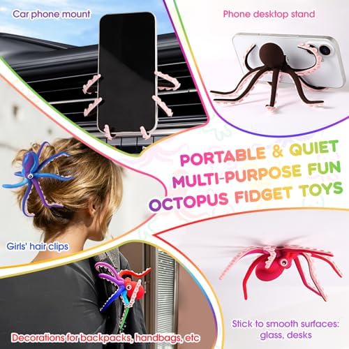 Octopus Fidget Toy with Suction Cups – Silicone Stress Relief and Sensory Play Desk Toy, Bendable Tentacles for Creative Poses, Portable Gift for Kids, Teens and Adults (1Pc-Brown)