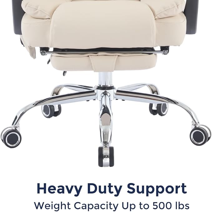 Orbis 4-Point Kneading Heated Massage Office Chair with Foot Rest | 500lbs Big & Tall Ergonomic Executive Desk Chair for Heavy People | Reclining Home Office Computer Chair | Leather Beige