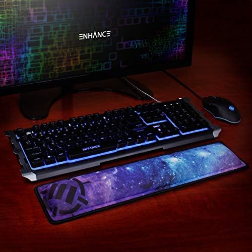 ENHANCE Keyboard Wrist Rest - Keyboard Wrist Support with Memory Foam Pad and Premium Anti-Fray Stitching - Fits Full Size Boards Helps with Pain for PC, Laptop, Office Typing - Galaxy