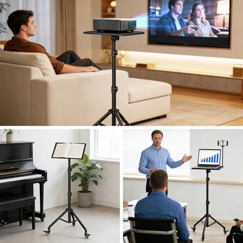 Facilife Projector Stand Tripod on Wheels, Adjustable Height 29-44 Inches, Laptop Tripod Stand Rolling, Heavy Duty Projector Tripod Metal Construction, Multifunctional for Office & Home (29-44 Inches)