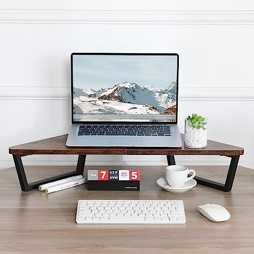 TEAMIX 26 inch Corner Monitor Stand Riser with Keyboard Storage, Espresso