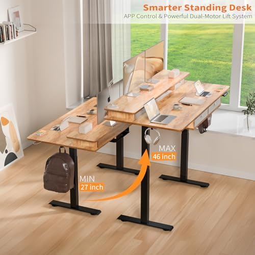 63 x 30 Inch Electric Standing Desk with 4 Drawers, Light Rustic