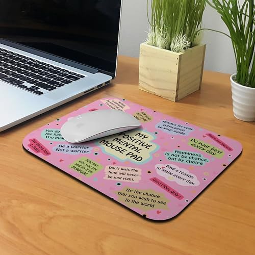 Non-Slip Rectangle Mousepad, WIRESTER Positive Mental Quotes Pink Background Mouse Pad for Home, Office and Gaming Desk