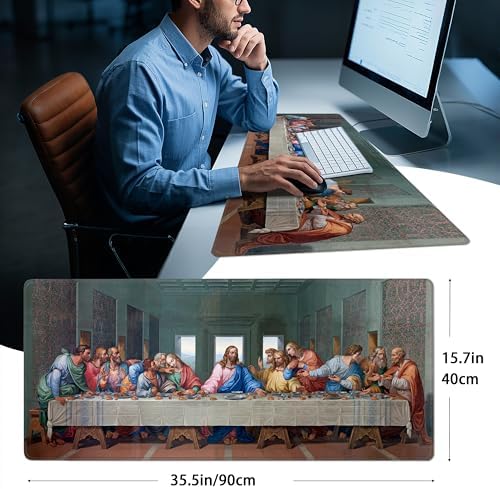 Mouse Pad with Last Supper – Religious Scenario Desk Pad – Portable Computer Mousepad – Gaming, Office, Waterproof, Non-Slip, Stitched Edges 35.5 x 15.7inches x 3mm