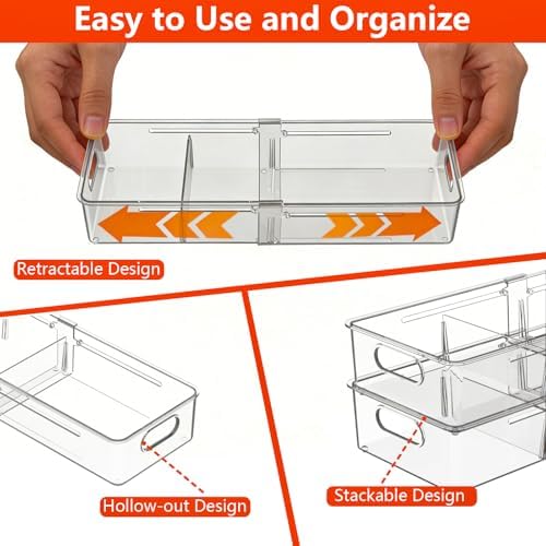 REBECAT 4-Size Expandable Drawer Organizer 8 Pack Plastic Storage Bins
