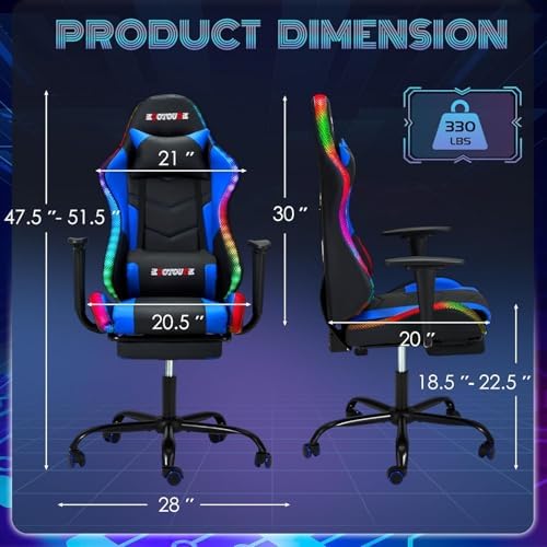 ECOTOUGE Gaming Chair Computer Chair with RGB LED Lights & Massage