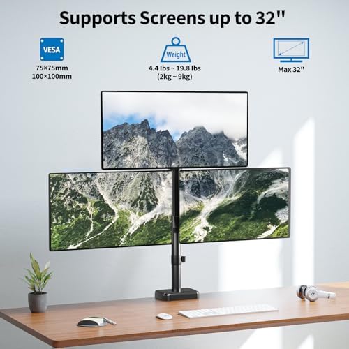 Triple Monitor Mount Fits Max 32" Computer Screen Triple Stand