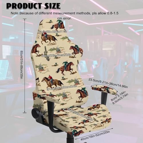 Western Cowboy Print Gaming Chair Cover with Armrest Cover Rustic Style Zippered Slipcover Stain Resistant Universal Swivel Office Desk Chair Protector