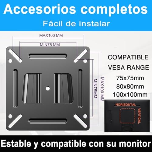 TETVIK Monitor Wall Mount Most 14-24“ TVs Computer Universal Low Profile RV TV Wall Mount VESA Up to 100x100mm Max Weight 30lbs Fits 15 19 20 22 23 Inch Camper Small Monitor Mount Bracket