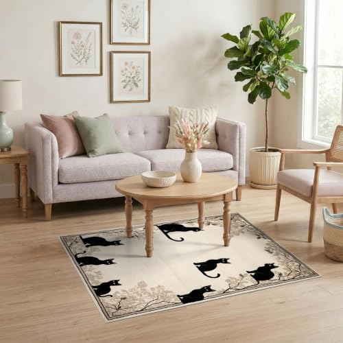 4'x6' Black Cat Taupe Design with Motifs Ultra-Soft Area Rug