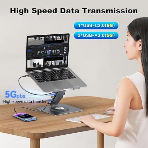 Laptop Docking Station Stand Dual Display 4K HDMI USB3.0 3.5mm Audio Jack 9-IN-1 360° Swivel Laptop Stand for Desk with USB-C Hub Multiport Adapter Universal for MacBook Pro/Air/Dell/HP/Surface/Lenovo