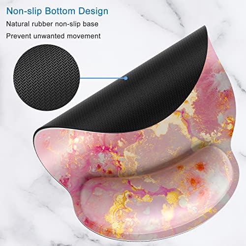 ITNRSIIET Ergonomic Mouse Pad with Wrist Support Wrist Rest Smooth Surface Non-Slip Rubber Base Comfortable Office Supplies Pain Relief, 9.8 x 9.1 inches, Pink Gold Abstract