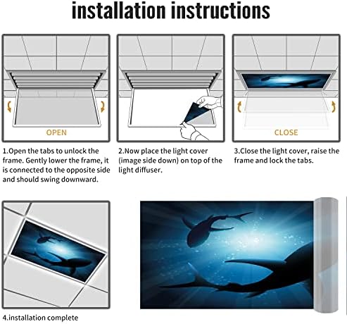 Fluorescent Light Cover Decorative Ceiling Light Filters,Shark Pattern,for Classroom Office Hospitals Home Ceiling Decorative,2ft x 4ft,Dark Blue