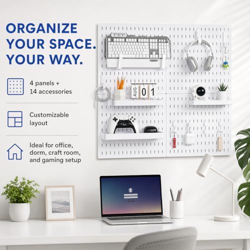 Colville White Pegboard Wall Organizer Kit, 4 Pcs 12 x 12 in ABS Plastic