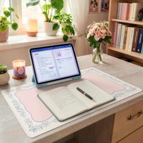 HAOCOO Floral Ribbon Deskpad, 23.6" x 13.7" Computer Pad for Home Decor