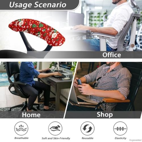 Santa Claus Print 2 Pcs Office Chair Armrest Covers, Christmas Tree Printed Soft Comfy Computer Chair Arm Covers, Removable Stretchy Office Chairs Cover for Computer Rotating Boss Chairs