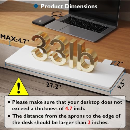 BONTEC Ergonomics Desk Extender Tray, 27.2 x 9.5 Inch, White