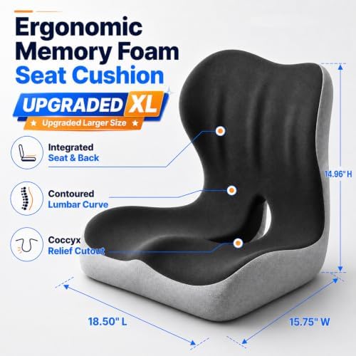 Ergonomic Memory Foam Seat Cushion with Back Support, Office Chair Cushion