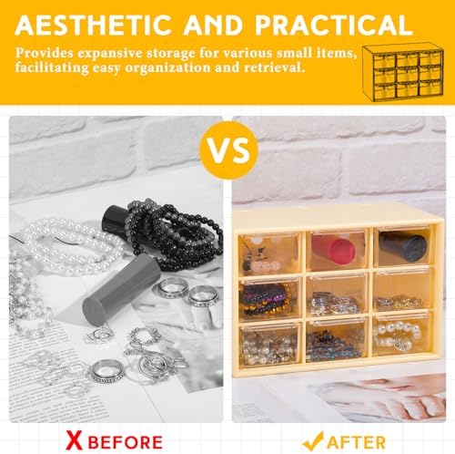 Wenqik 2 Pcs Mini Storage Drawers with 9 Clear Drawers, Yellow