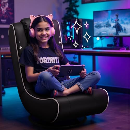 GTPLAYER Floor Gaming Chair Foldable Swivel Floor Chairs for Kids Boys Comfy Video Game Seat with 360° Multipurpose for Gamers, Bedroom or Game Room (Gold)