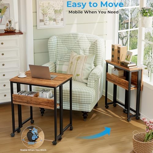 GreenForest Folding Desk with Wheels, 24.8" Rolling Table for Small Spaces